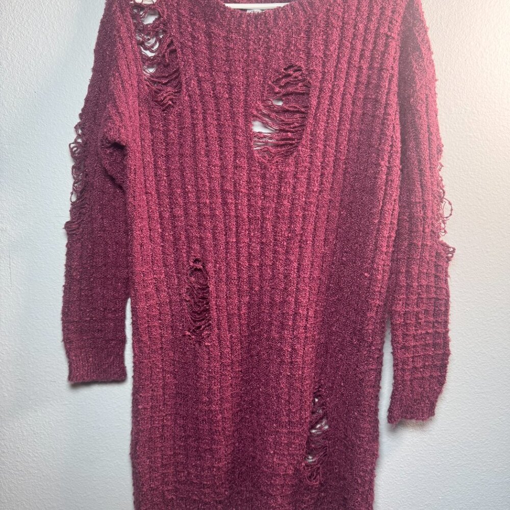 Distressed Sweater Shirt Dress